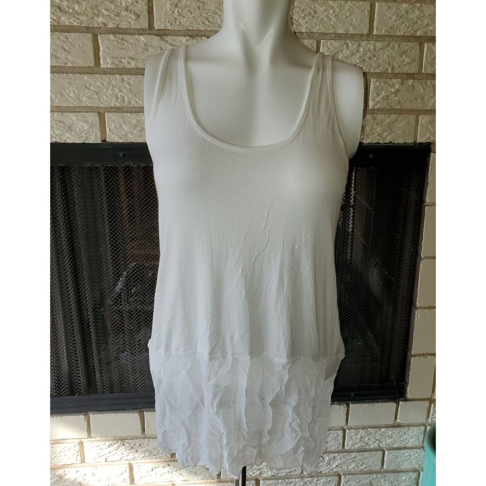 Surrealist Ivory Mixed Media Crinkle Tunic Tank S